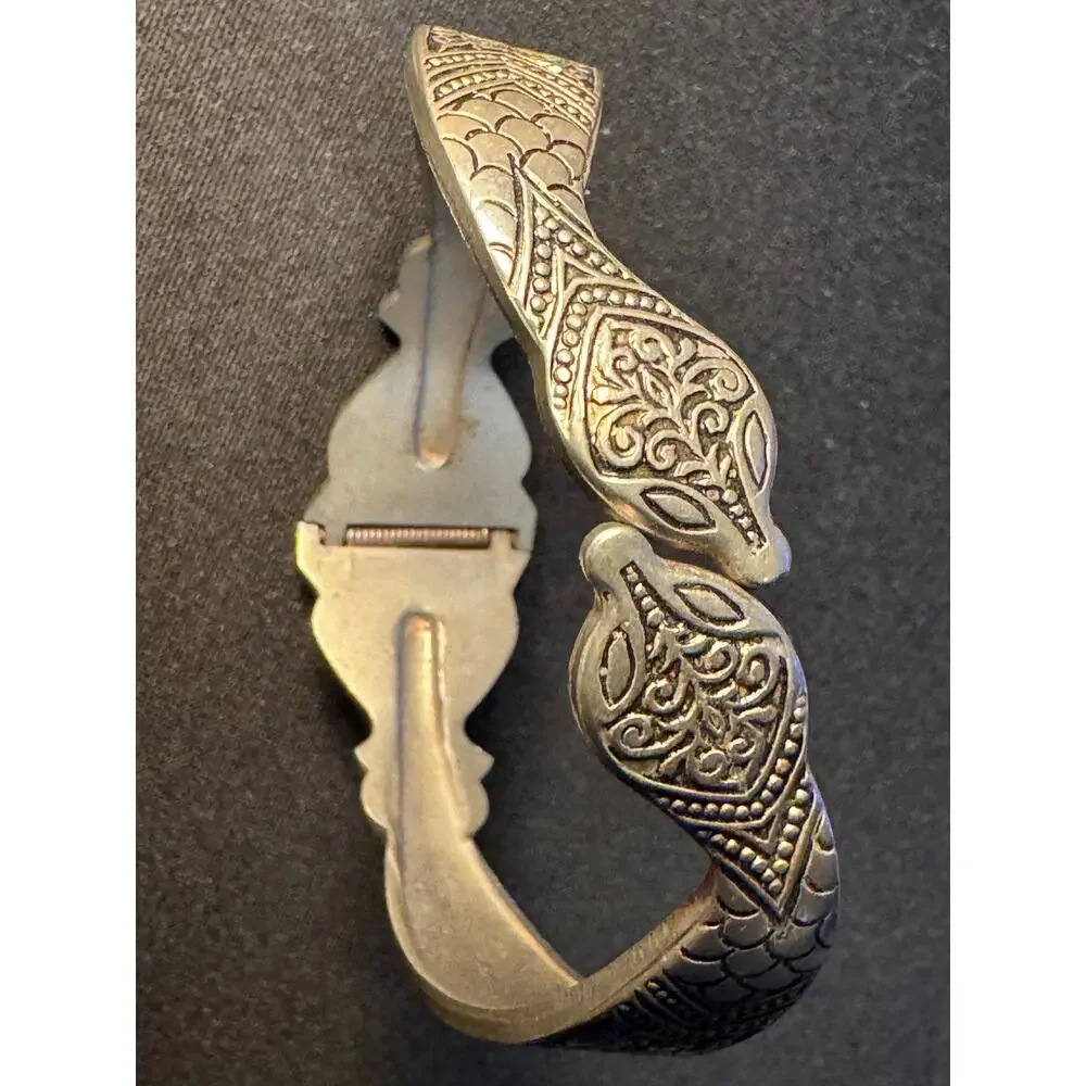 Silver Tone Hinged Snake Bracelet Etched Vintage 7in